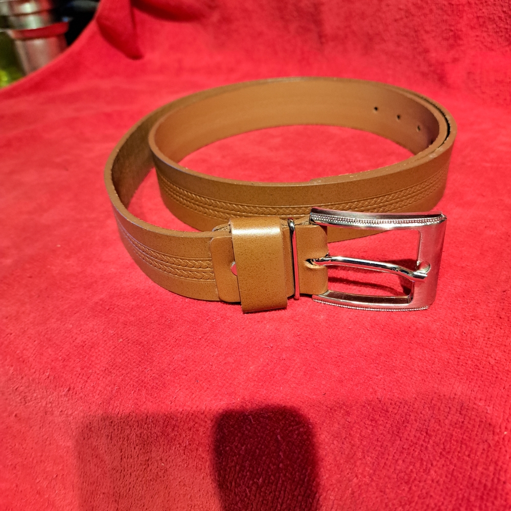 Tan Leather Belt with Silver Buckle
